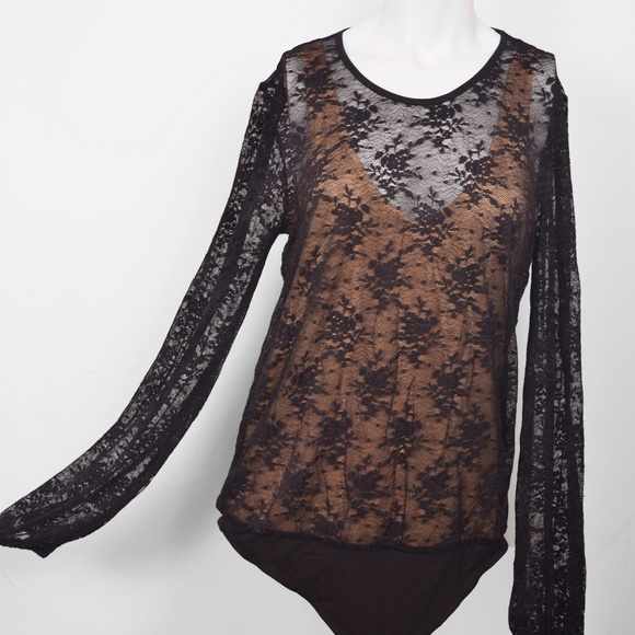 Aqua Capsule Black Lace Long Sleeve Bodysuit (L) - Picture 2 of 6